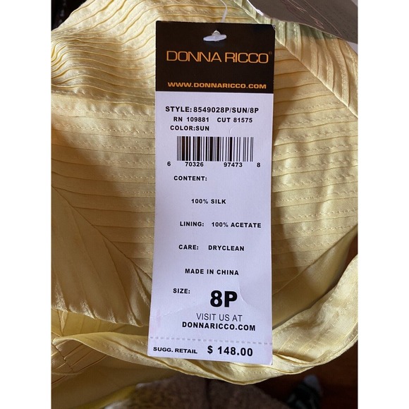Donna Ricco Petite Yellow Sleeveless Dress 100% Silk Size 6P NWT - Picture 4 of 4